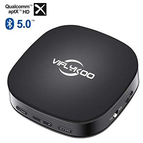 Bluetooth 5.0 Transmitter Receiver, Viflykoo 2-in-1 Bluetooth Audio Adapter, aptX HD Supported, Dual Link Low Latency, Pair 2 in TX & RX Mode, Digital Optical, RCA AUX 3.5mm for TV/Home Stereo System