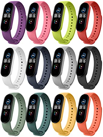 MoKo Watch Band Compatible with Xiaomi Mi Band 6/Mi Band 5, 12 Colors Set Soft Silicone Replacement Strap Adjustable Sport Wristband for Men Women