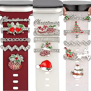 watch charms with Decorative ring Loops & watch stud,metal Diamond Sliding Strap Accessories Compatible with Apple watch Silicone bands 38mm 40mm 41mm 42mm 44mm 45mm 49mm iwatch Series 8 7 6 5 4 3 Rhinstone ornament