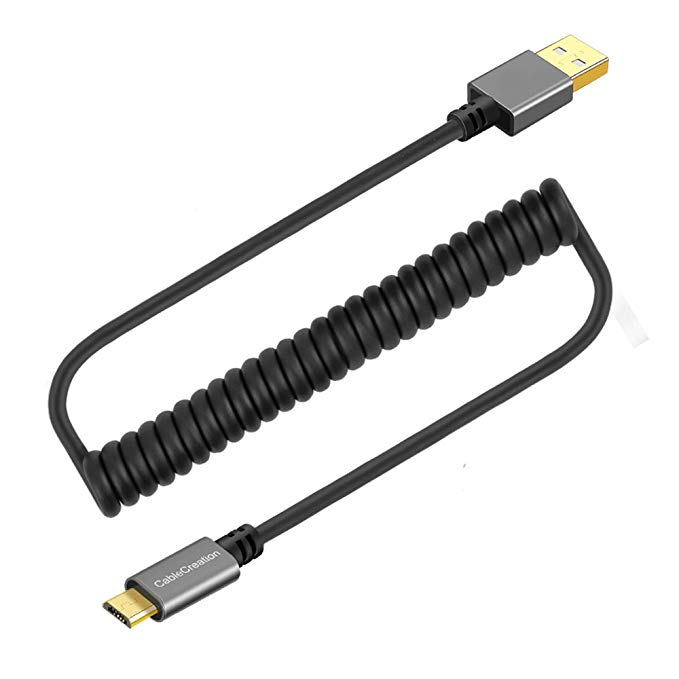 Coiled USB Cable, CableCreation (0.56ft to 5ft) USB A to Micro USB Charging Data Cord, Compatible Android Smartphone, Wall and Car Charger, Black