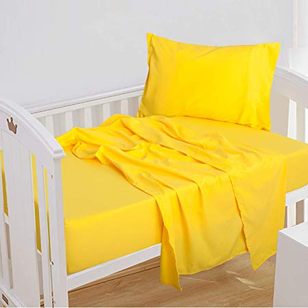 NTBAY 3-Piece Toddler Sheet Set, Microfiber Fitted Sheet, Flat Sheet and Envelope Pillowcase, Crib Sheets Set, Toddler Bed Set, Baby Bedding Sheet & Pillowcase Sets, Yellow