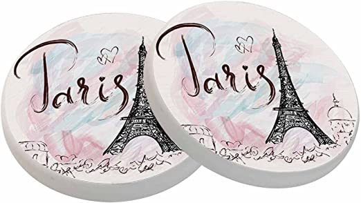 oFloral Eiffel Tower Coasters for Drinks Absorbent Set of 2 Pink Paris Romantic Art Painting House Warming Gifts New Home for Table Protection, 4 Inch