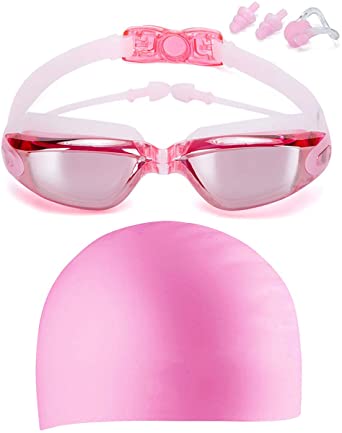 Swim Goggles   Swim Cap Sets for Adult Men Women Girls Youth Kids