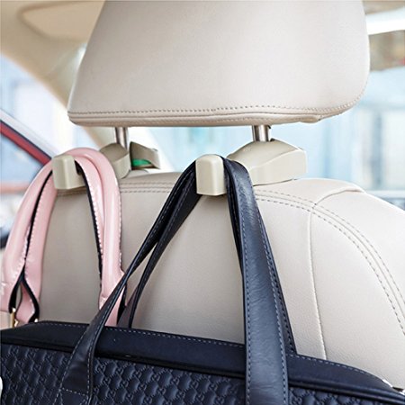 ChiTronic Car SUV Seat Back Headrest Hanger Hooks - Set of 2 (Beige)