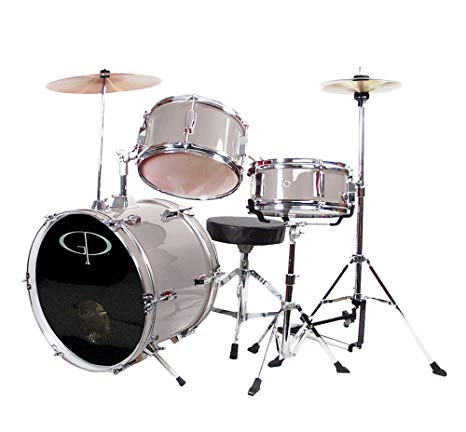 GP Percussion GP50SV Complete Junior Drum Set (Silver, 3-Piece Set)