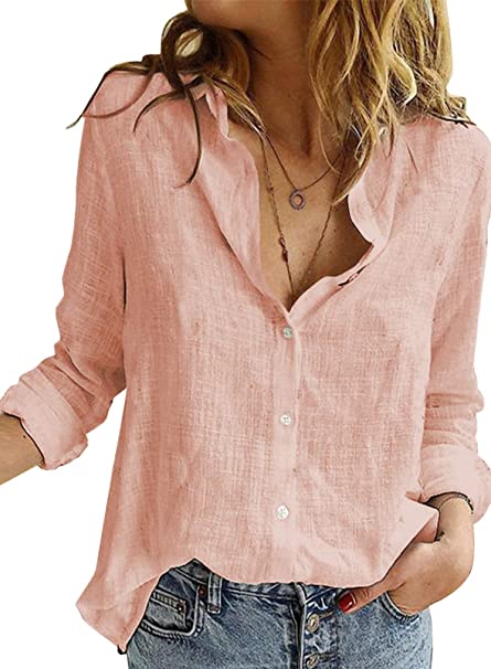 HOTAPEI Blouses for Women Casual V Neck Solid Color Womens Long Sleeve Shirts Blouse