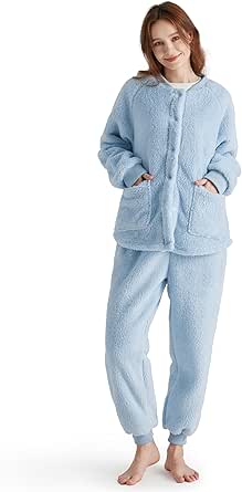 Bedsure Womens Pajama Sets, Fuzzy Fleece Pajama Loungewear, 2 Piece Winter Sherpa Sleepwear Soft Cozy Long Sleeve Pjs