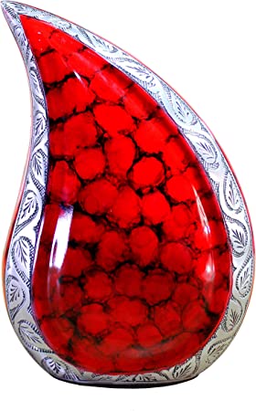 eSplanade Teardrop Cremation Urn Memorial Container Jar Pot | Cremation urn | Metal urn | Burial urn (Fiery Red)