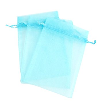 AIEDE Aqua Blue 4x6" 10x15cm Drawstring Organza Pouch Strong Wedding Favor Gift Candy Bag (Pack of 100pcs)