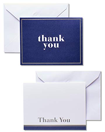 American Greetings, Assorted Stationery, Blue and White Thank-You Cards and White Envelopes, 50-Count