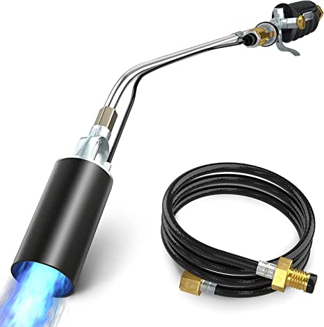 Propane Torch Weed Burner Blow Torch Heavy Duty Output 500000 BTU Weed Torch with 6.5 FT Hose Turbo Trigger Push Button Igniter for Roof Asphalt Road Marking Charcoal Ice Snow