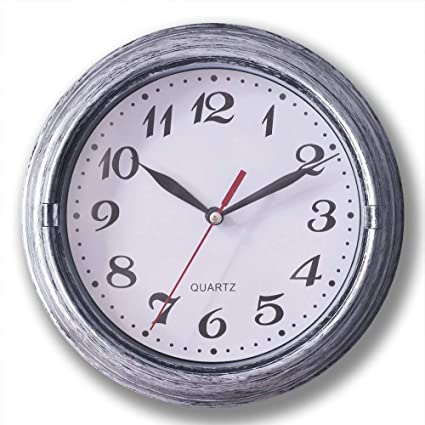 Decorative Silent Wall Clock Non-Ticking 8 Inches Quartz Battery Operated Decor Wall Clock Vintage Silver Metalic Looking Large Number Easy to Ready for Home School Hotel Office (Silver)