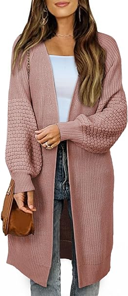 Dokotoo Women's 2023 Fashion Casual Open Front Long Sleeve Chunky Cable Knit Cardigans Sweaters Outerwear Coats