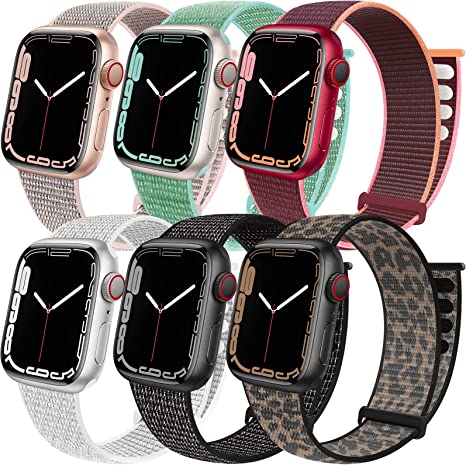 6 Pack Sport Loop Band Compatible with Apple Watch Band 38mm 40mm 41mm 42mm 44mm 45mm iWatch Series 7 6 5 SE 4 3 2 1 Strap Nylon Weave Women Men Stretchy Elastic Braided Replace Wristband Breathable