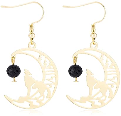 Moon Howl Wolf Time Lava Pendant Dangle Earring for Women and girls