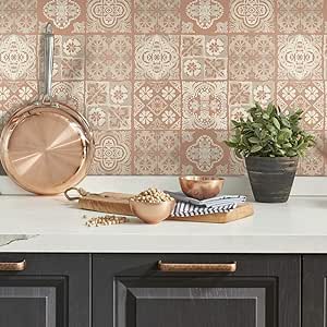 RoomMates RMK11647WP Marrakesh Clay Tile Peel and Stick Wallpaper, Large Sample