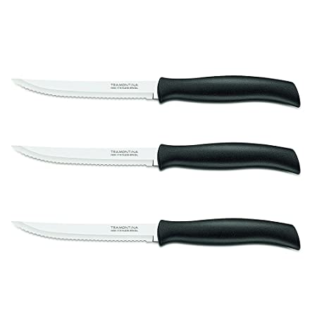 Tramontina 5 Inch Steak Knife / Premium Stainless Steel Steak Knife With Black Handle (Set of 3)