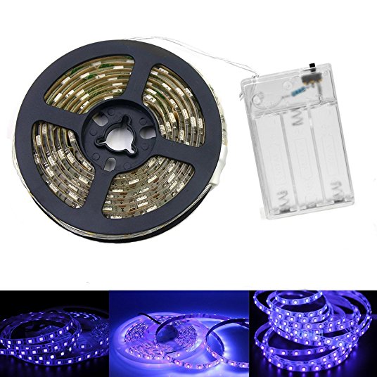 UV Light Strip - iCreating 2018 New Design Ultraviolet Battery Operated LED Black Light Strip Kit with 6.6FT 2M 60Units SMD 3528 IP65 Waterproof Super Bright LED Strip Lights, Battery Case