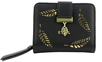 ETIAL Women's Soft Leather Cut-Out Leaf Short Bifold Wallet Coin Purse