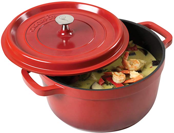 Crock Pot 79564.02 Edmound 5  Quart Cast Aluminum Dutch Oven with Lid, Gradient Red