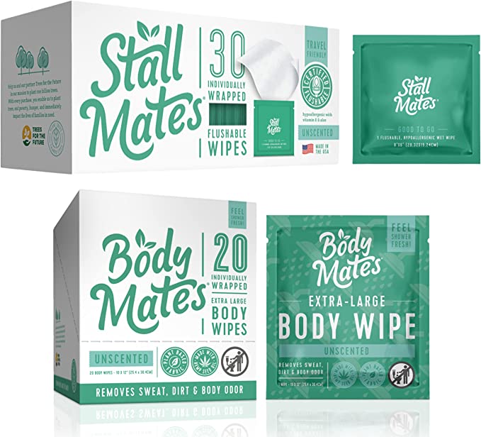 Butt   Body Combo: Stall Mates Flushable Wipes and Body Mates Body Wipes (UNSCENTED)