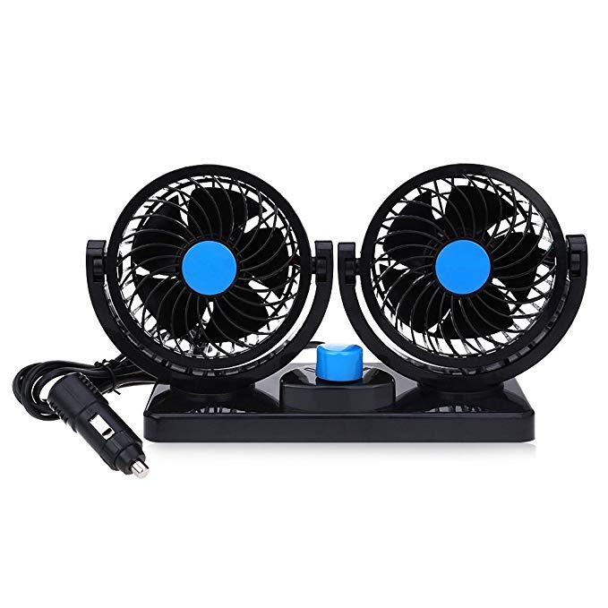 Mitchell Double Fans Combination 360 Degree Rotating Car Cooling Fan Air Conditioner for Cars (Blue 12V)