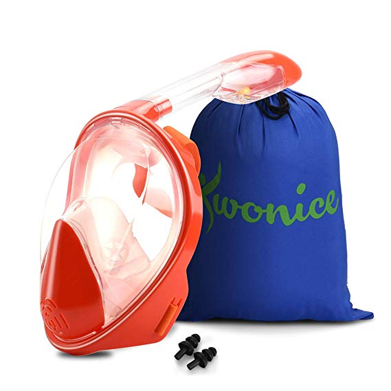 WONICE Snorkel Mask Full Face for Adults and Kids,Dry Top System Safe Breathing,180°Panoramic View Anti-Fog Anti-Leak,with Camera Mount Snorkeling & Swimming Mask