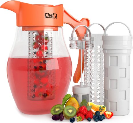 Chef's INSPIRATIONS 3 in 1 Fruit & Tea Infusion Water Pitcher. 3 Quart (2.8 Liters). Best For Flavored Infused Tea, Fruit or Herbs. Includes 3 Inserts for Fruit, Tea & Ice. Bonus Infuser Recipe eBook.