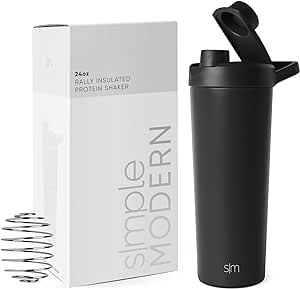 Simple Modern Stainless Steel Shaker Bottle with Ball 24oz | Metal Insulated Cup for Protein Mixes, Shakes and Pre Workout | Rally Collection | Midnight Black