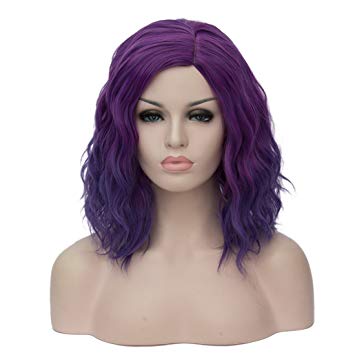 Cying Lin Short Bob Wavy Curly Wig Purple Ombre Wig For Women Cosplay Halloween Wigs Heat Resistant Bob Party Wig Wig Cap