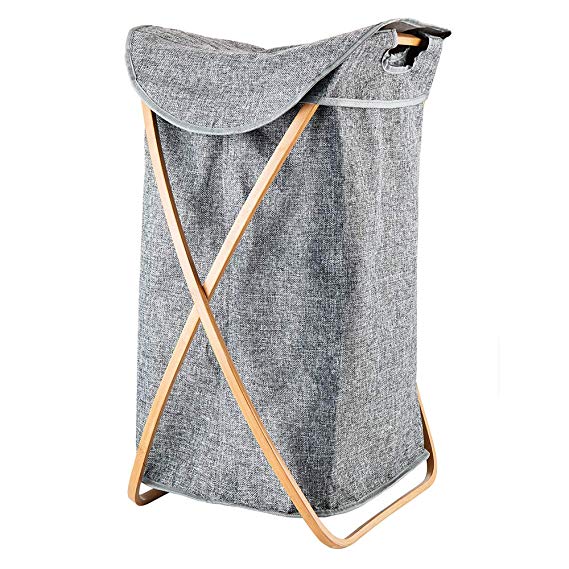 Hosroome Bamboo Laundry Hamper with Lid Laundry Baskets with Handles Waterproof Foldable Hamper Easily Transport Laundry,Grey