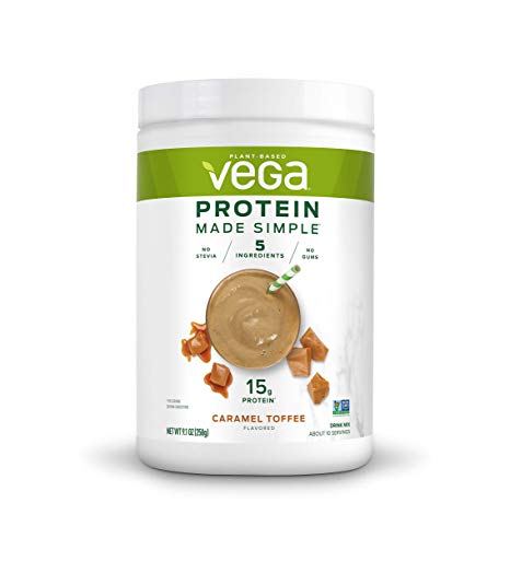 Vega Protein Made Simple | Caramel Toffee (10 Servings), 9.1 oz | Delicious Plant Based Healthy Vegan Protein Powder | Stevia Free, Dairy Free, Gluten Free, Non GMO, No Gums