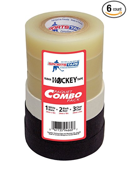 Sports Tape Hockey Tape Combo Pack - Two Black, One White and Three Clear Tapes