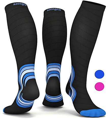 Graduated Compression Socks for Men Women - Best Travel Flight Socks - Running Athletic Skiing Socks - Compression Stockings For Nurses - Shin Splints - Pregnancy - Blood Circulation - Muscle Recovery - Black Pink Blue - 20 - 30 mmHg