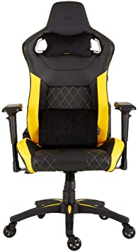 Corsair T1 Race, Faux Leather Racing Gaming Office Chair, Easy Assembly, Ergonomic Swivel, Adjustable Height and 4D Armrests, Comfortable with Recliner, Black/Yellow