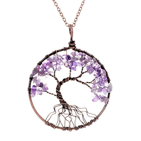 Sedmart Tree of life pendant Amethyst Rose Crystal Necklace Gemstone Chakra Jewelry Mothers Day Gifts