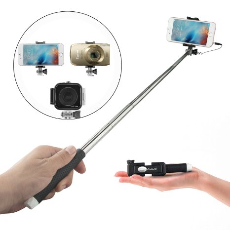 uFashion3C Mini Wired Selfie Stick with Mirror,Built-In Shutter Button for Gopro, iPhone 6,6s,6 Plus,6S Plus,SE,5S,5C,5,4S,4, Android Samsung Galaxy S5,S6,S7,S7 Edge,Note 3,4,5, LG G3,G4,G5 (Black)