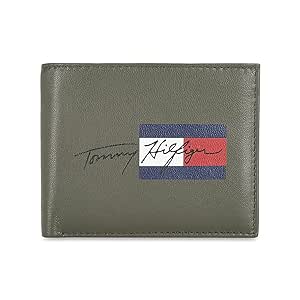 Tommy Hilfiger Spirit Leather Global Coin Wallet for Men - Olive/Navy, 4 Card Slots