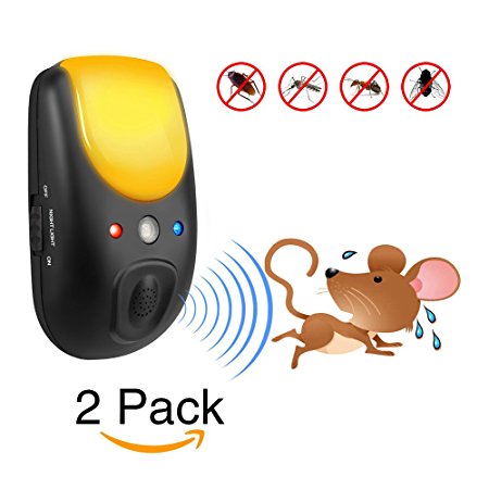 Joyriver Ultrasonic Pest Repellent Wall Plug in Electromagnetic Pest Repeller Repel Rodents Insects Roaches Spiders Ants Fleas Bugs Moths Bats, with LED Night Light (Pack of 2)