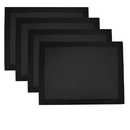 Creative Dining Group Heavy Weight Fabric Italian Waffle Weave Placemats with Satin Border (Set of 4), Black