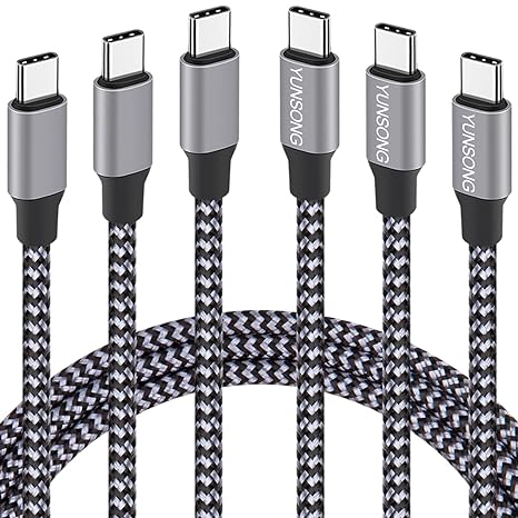 USB C to USB C Cable 60W/3A Fast Charging PD Type C Power Charger Cord Data Sync (6ft 3-Pack) Compatible with iPhone 15 Pro Max/15 Pro/15/15 Plus/iPad Pro Air Mini/Samsung S22/S21/Note 20/10/Pixel