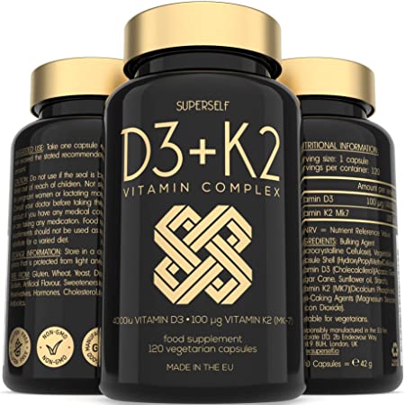 Vitamin D3 K2 Capsules - High Strength Vitamin D Supplement - 120 Vegetarian Tablets - 4000 IU Vitamin D3 and 100mcg Vitamin K2 MK7 - UK Made Vitamins for Bones, Blood Calcium Levels, Immune System