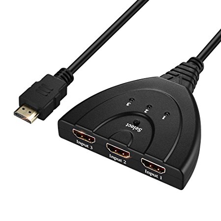 Cablor 3-Port 3 in 1 out HDMI Switch Splitter with Pigtail Cable Auto Switch, 1080P,Support 3D Full HD For TV