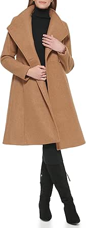 Calvin Klein Women's Ring Snap Detail Asymmetrical Closure Stand Collar Welt Pockets Coat