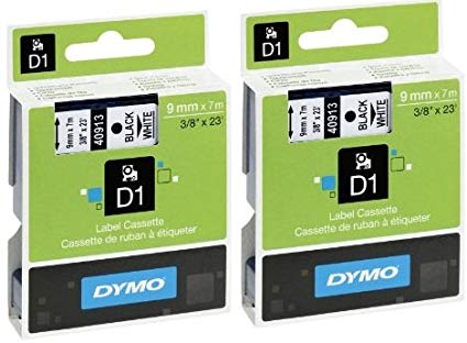 2 Dymo D1 Label Tape 40913 9mm x 7m Black/White 3/8” X 23’ S0720680 Original