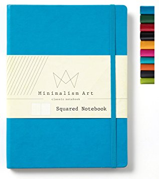 Minimalism Art | Classic Notebook Journal, Size:5.8"X8.3", A5, Blue, Squared Grid Page, 240 Pages, Hard Cover/Fine PU Leather, Inner Pocket, Quality Paper - 80gsm | Designed in San Francisco