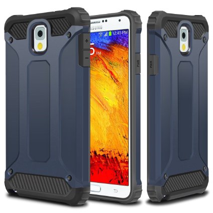Galaxy Note 3 Case,Wollony Rugged Hybrid Dual Layer Hard Shell Armor Protective Back Case Shockproof Cover for Samsung Galaxy Note 3 Case - Slim Fit - Heavy Duty - Impact Resistant Bumper(Deep Blue)