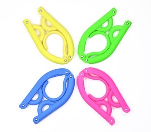 KLOUD City® Pack of 4 (Blue, Yellow, Green, Hot Pink) plastic foldable travel clothes hanger with anti-slip grooves plus KLOUD City cleaning cloth