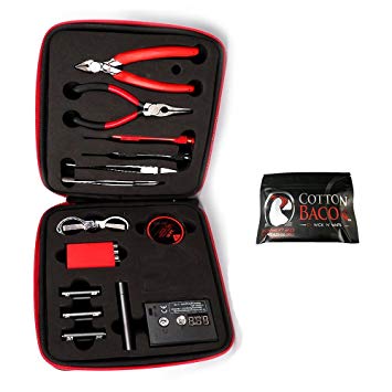 Jig coil DIY Tools Kit, build coil Kit Complete Package, ohm Meter, Diagonal Pliers, Scissors, Screwdriver, Ceramic / elbow Tweezers, A1 heating wire, free high quality cotton, Enhanced Edition, With