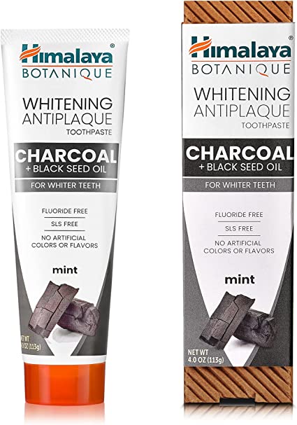 Himalaya Whitening Antiplaque Toothpaste with Charcoal   Black Seed Oil for Whiter Teeth, 4 oz